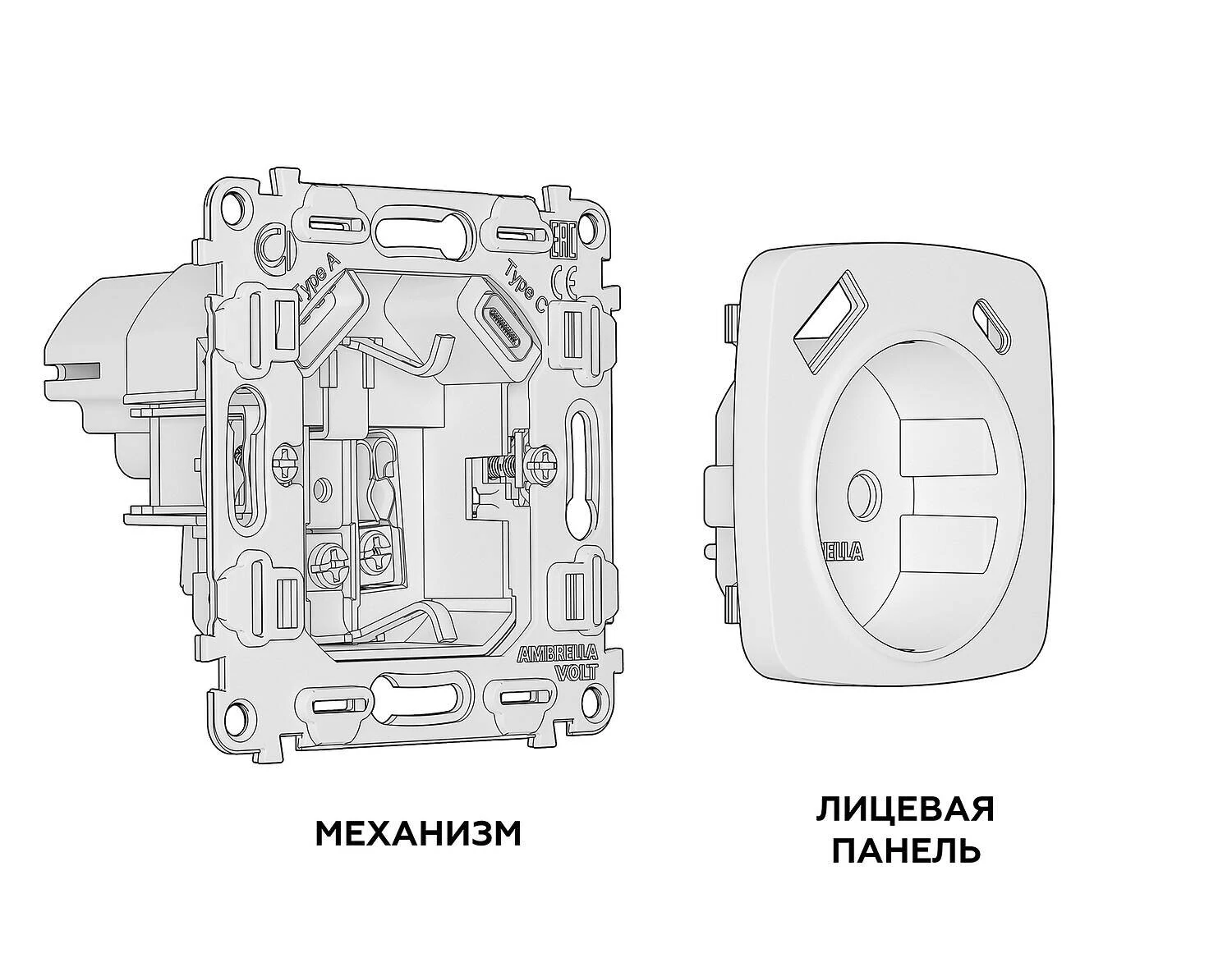 Комплект механизма электрической розетки OMEGA Темная бронза матовый 2USB A+C 20W (быстрая зарядка) с/з QUANT (OP6400, VM160) (Ambrella Volt, MO640010) - Amppa.ru