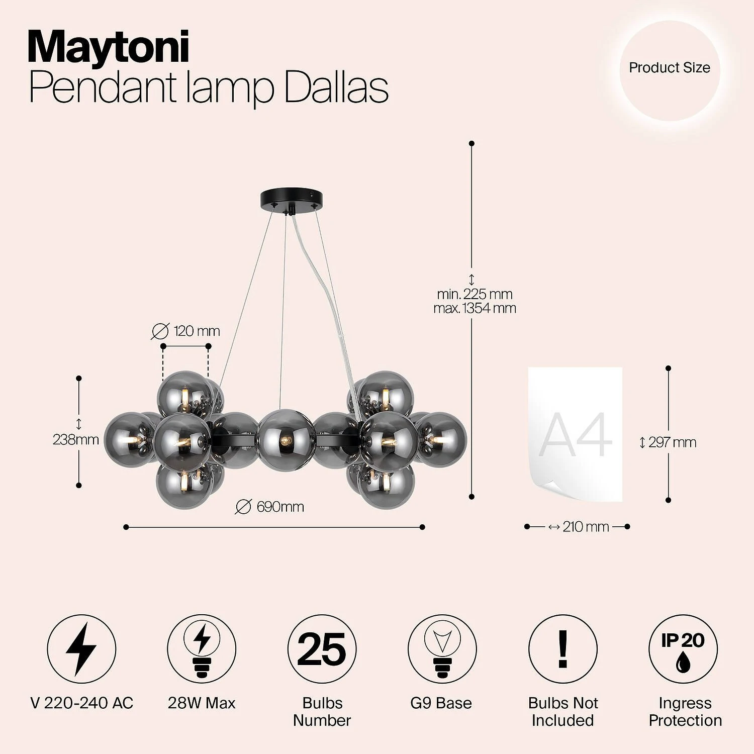 Подвесной светильник Modern Dallas, 25xG9 Черный, Дымчатый (Maytoni, MOD545PL-25B) - Amppa.ru