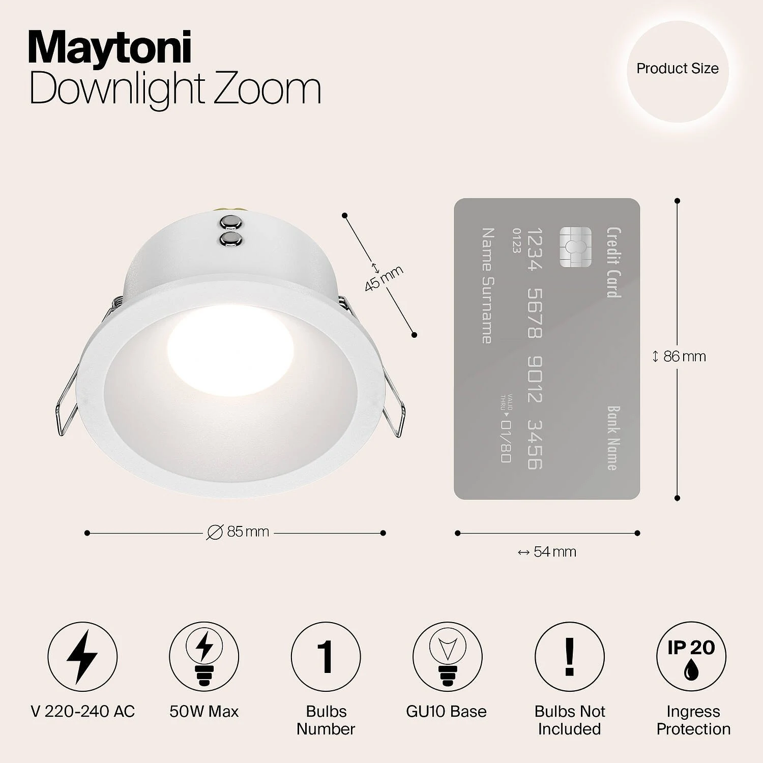 Встраиваемый светильник Downlight Zoom, 1xGU10 Белый (Maytoni Technical, DL032-2-01W) - Amppa.ru