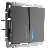 W1120104/ Электроустановочные изделия - Выключатель двухклавишный с подсветкой (графит рифленый)